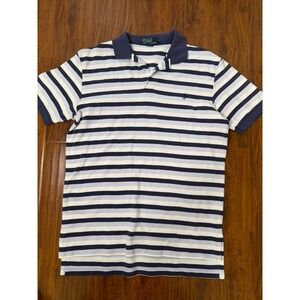 Polo Ralph Lauren Shirt Mens Medium White Blue Striped Short Sleeve Classic Fit